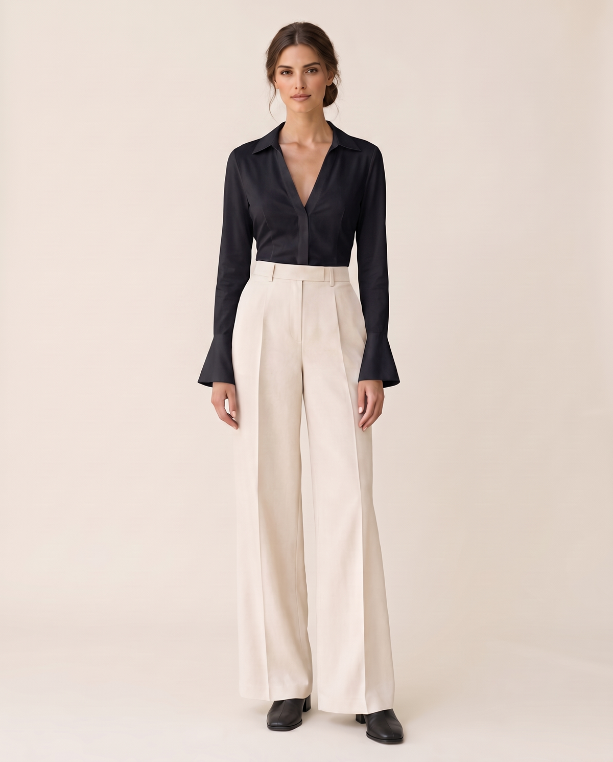 Spruce Sleek Fitted V-Neck Blouse — black