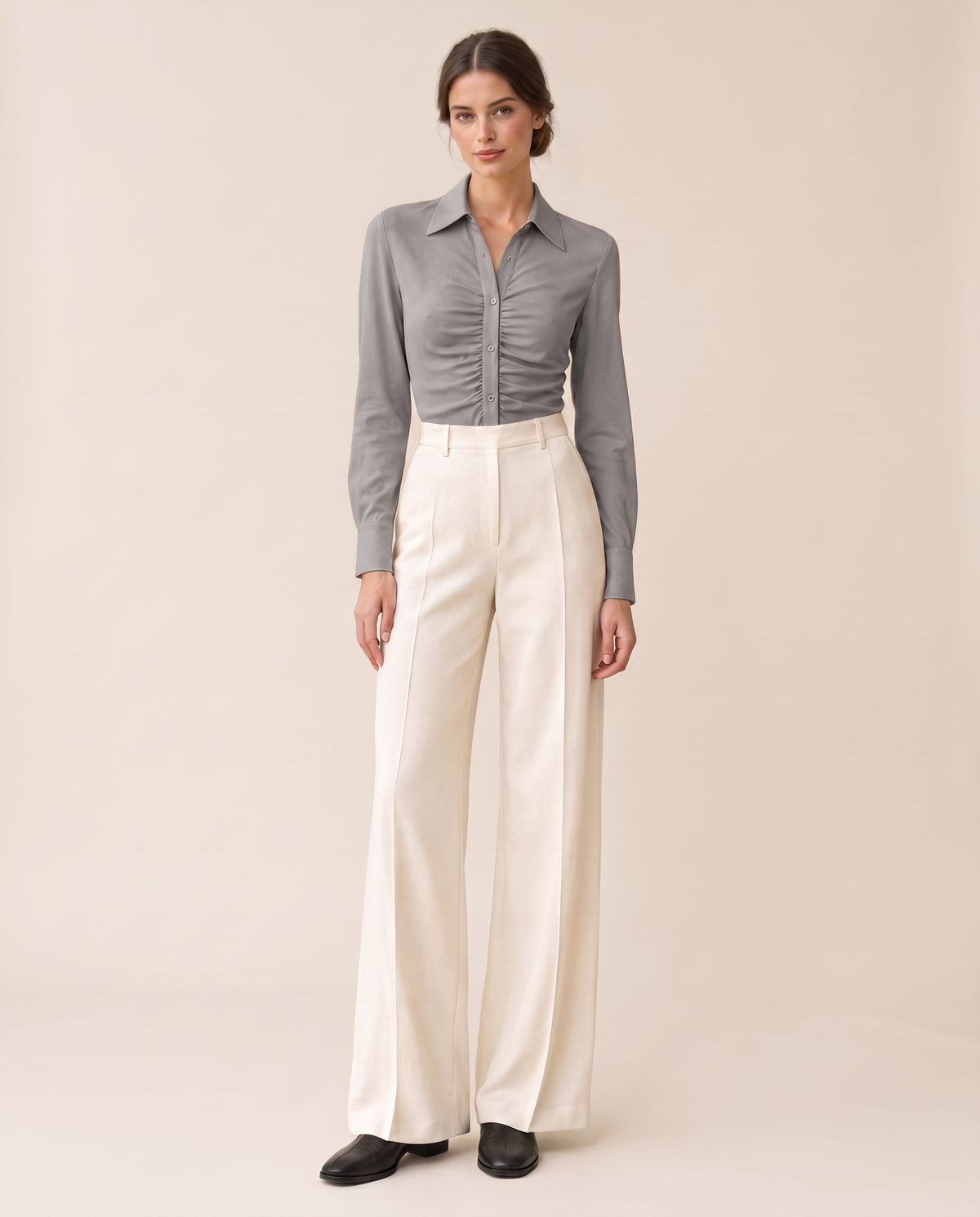 Cotswold Fitted Ruched Front Blouse — gray