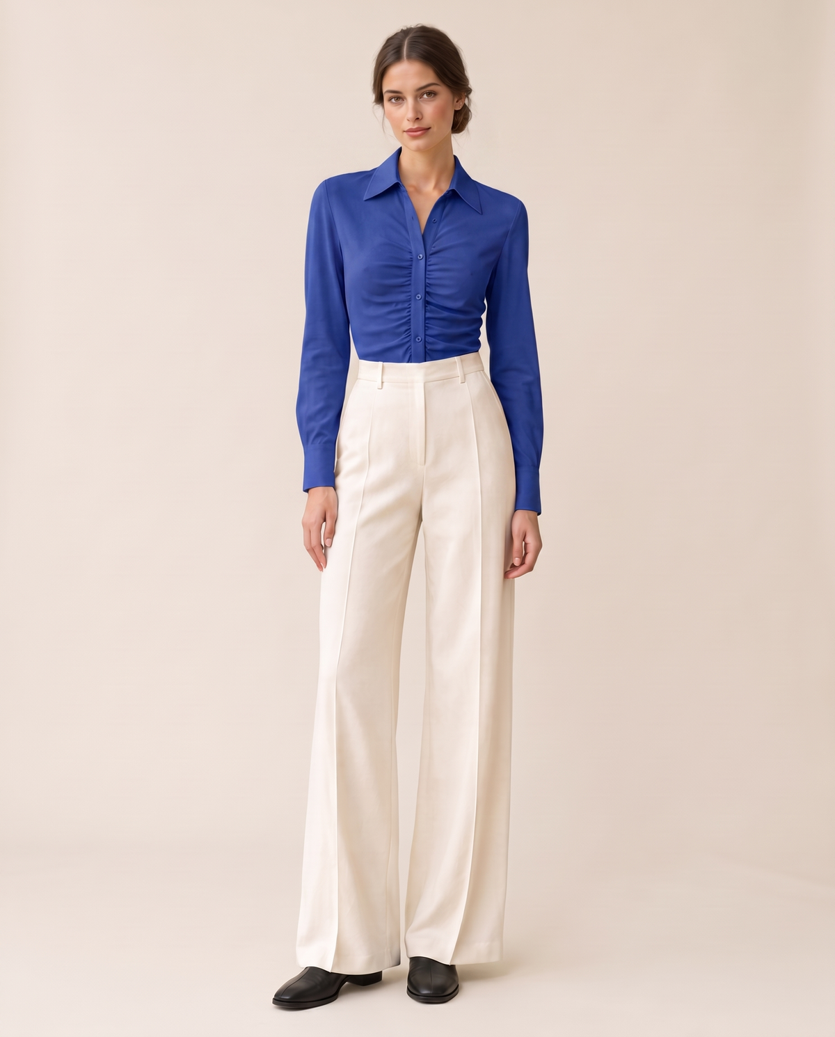 Cotswold Fitted Ruched Front Blouse — blue