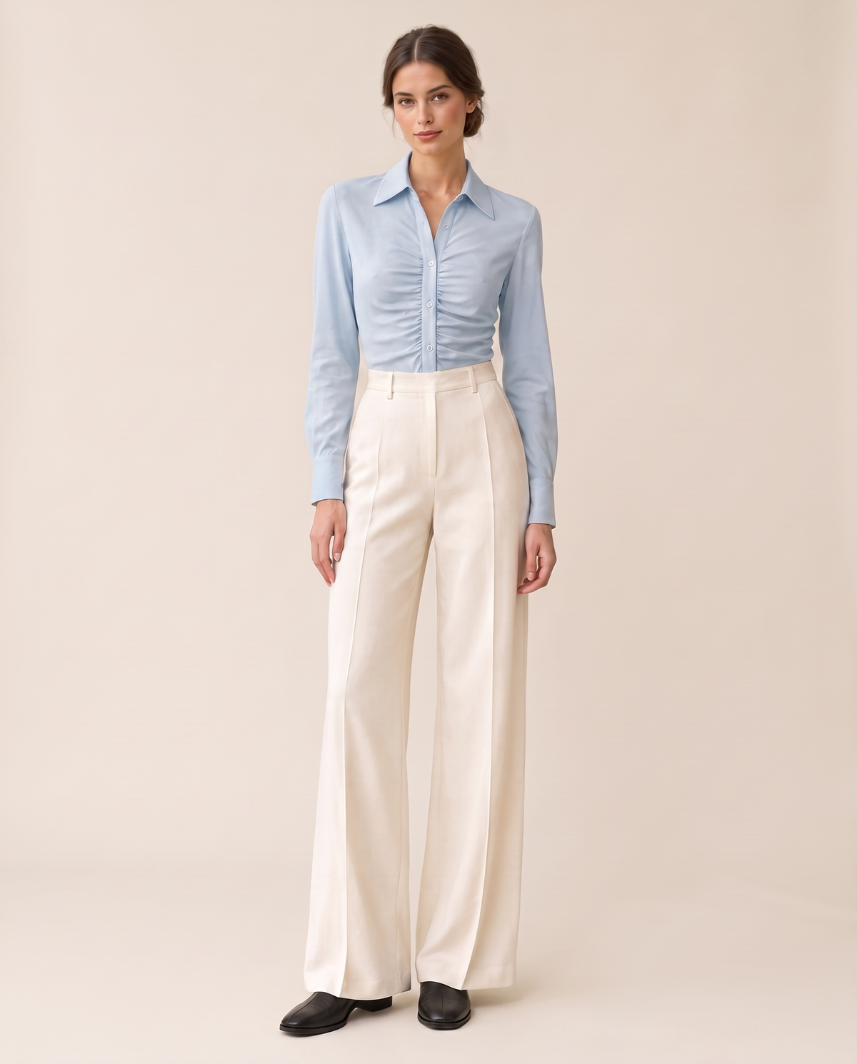 Cotswold Fitted Ruched Front Blouse — sky blue