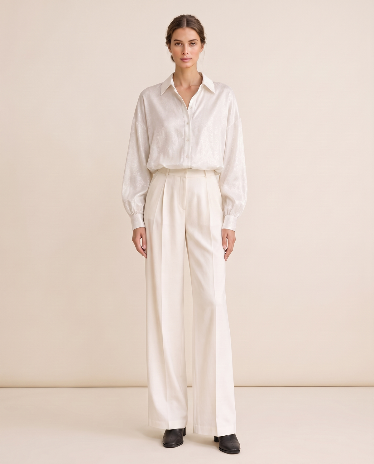 Snowline Elegant Shimmer Long Sleeve Blouse — white