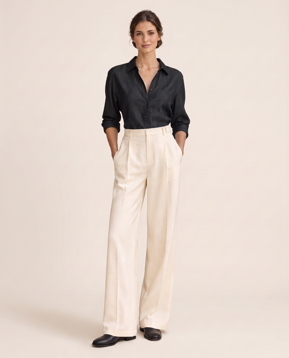 Amelie Denim-Look Blouse — black