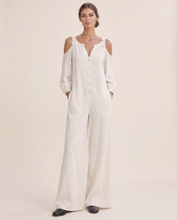 Ashland Relaxed Cold-Shoulder Wide-Leg Jumpsuit — white