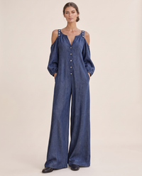 Ashland Relaxed Cold-Shoulder Wide-Leg Jumpsuit — dark blue