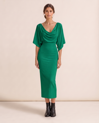 Harrow Sleek Batwing Sleeve Knit Midi Dress — green