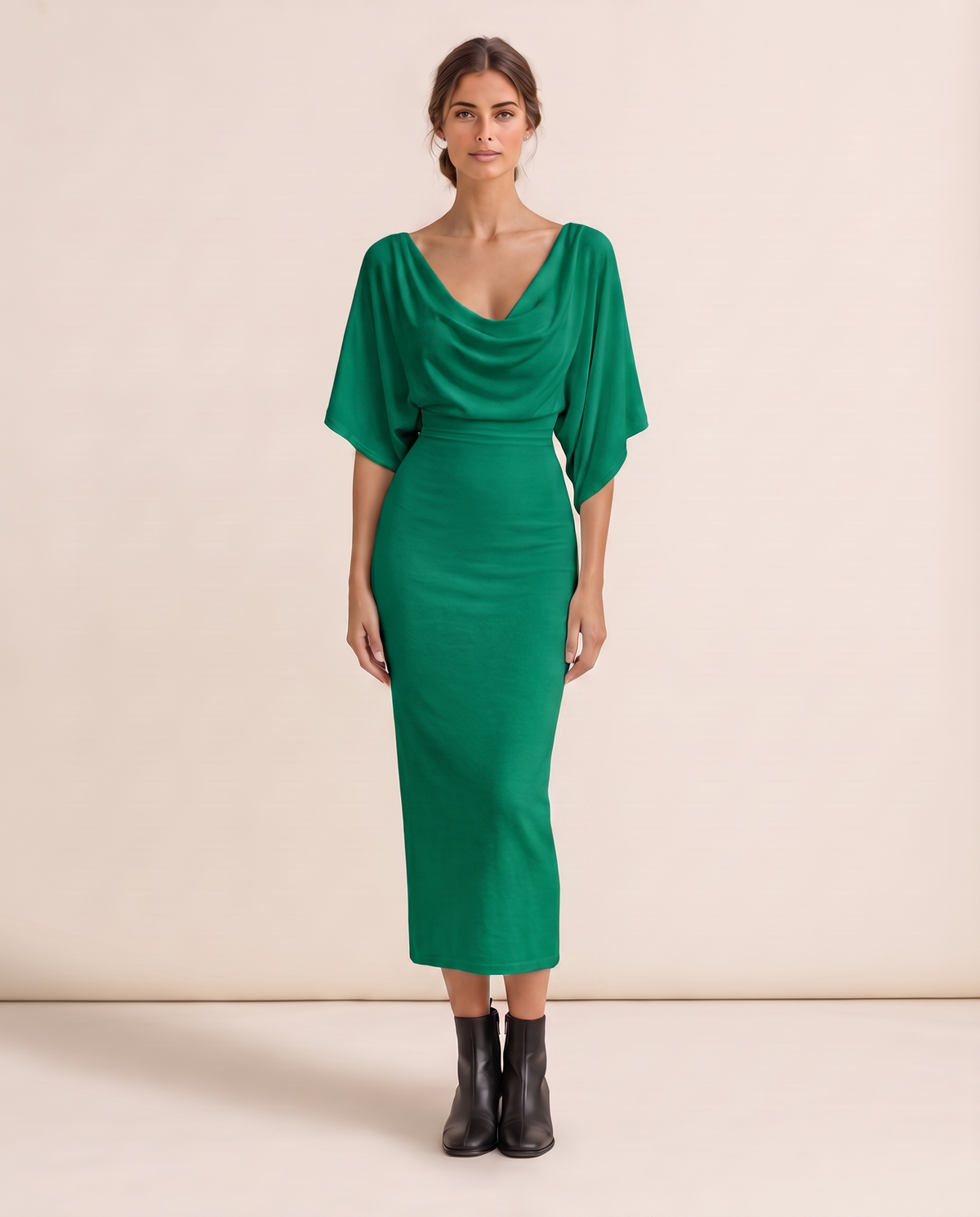 Harrow Sleek Batwing Sleeve Knit Midi Dress — green