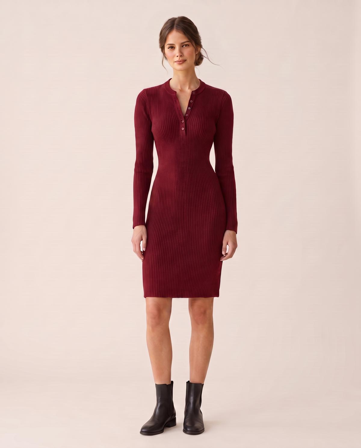 Alpine Cozy Ribbed Knit Sweater Dress — red