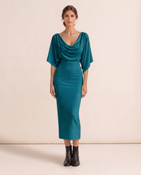 Harrow Sleek Batwing Sleeve Knit Midi Dress — teal