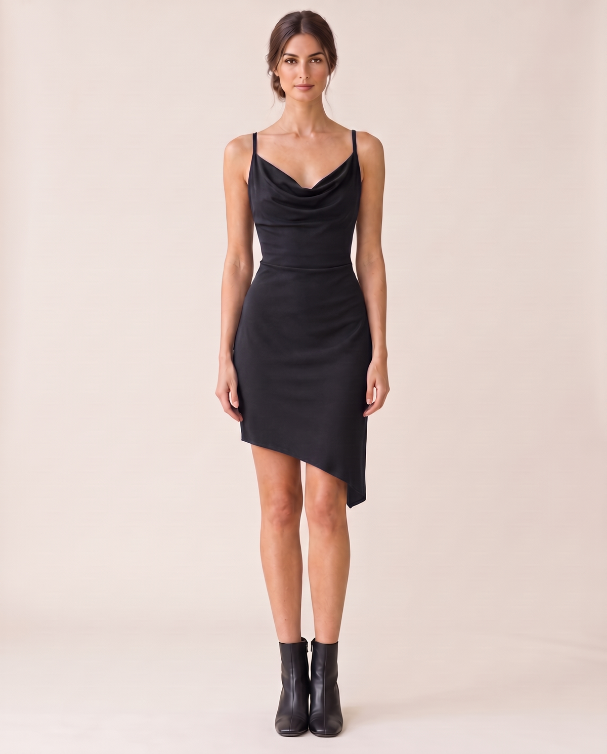 Berkshire Sleek Draped Cowl-Neck Cocktail Dress — black