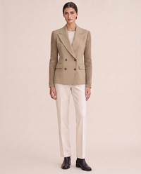 Cascadia Structured Double-Breasted Blazer with Ribbed Sleeves — khaki