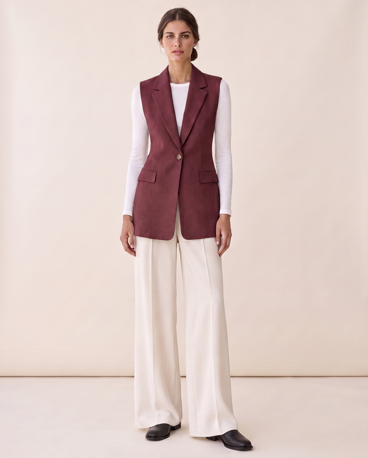 Fitzrovia Tailored Notch-Collar Blazer Vest — burgundy