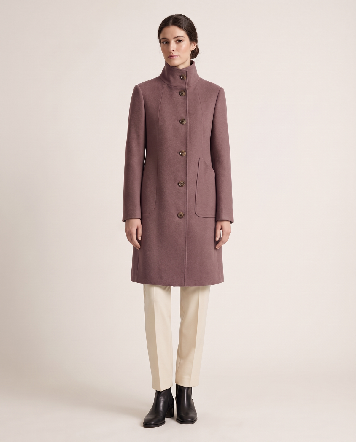 Women's Stand-Collar Coat with Deep Pockets — purple