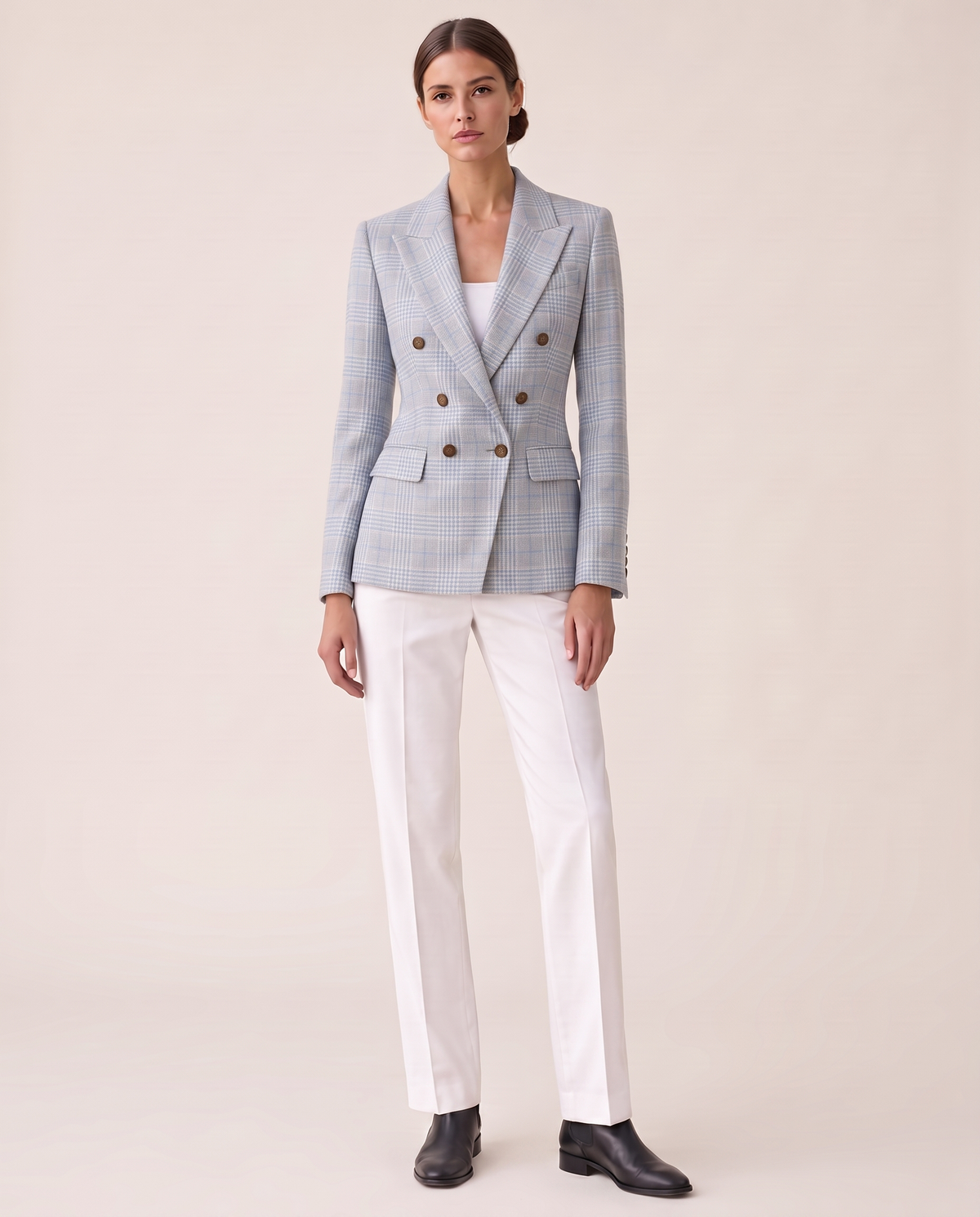 Quimper Tailored Plaid Peak Lapel Blazer — light blue