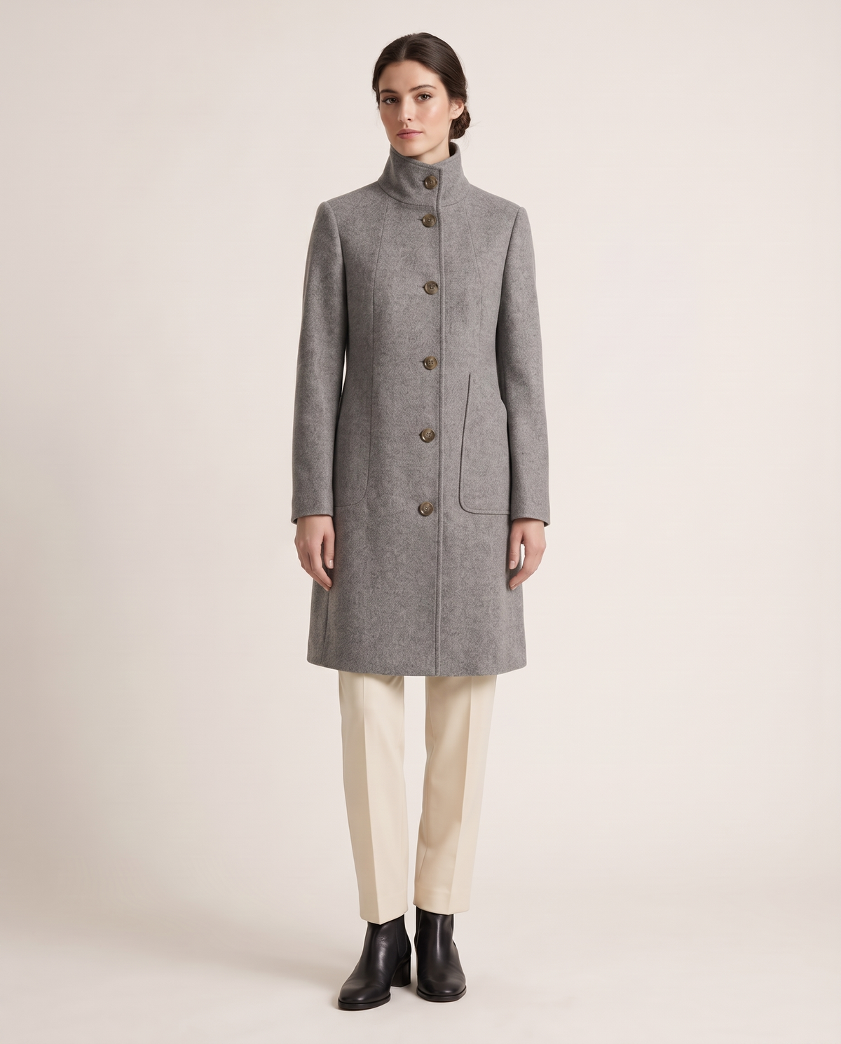 Women's Stand-Collar Coat with Deep Pockets — gray