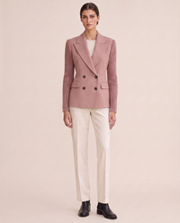 Cascadia Structured Double-Breasted Blazer with Ribbed Sleeves — pink