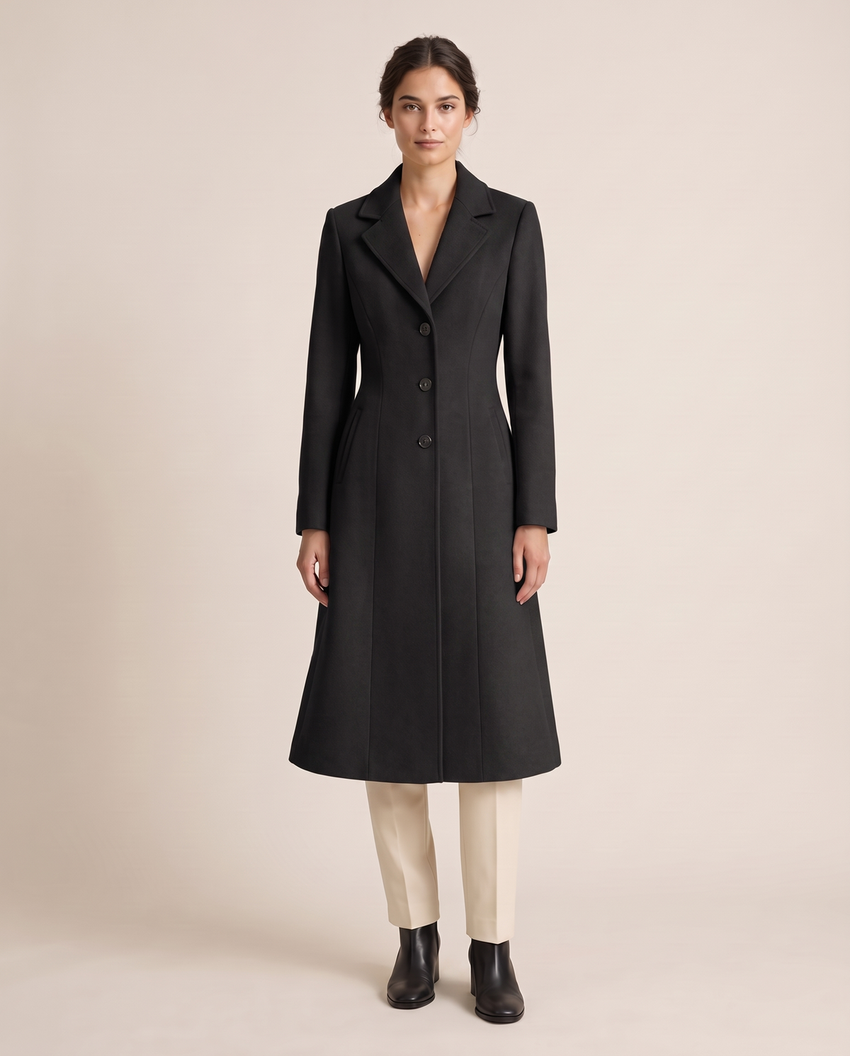 Long Tailored Coat with Flared Hem — black