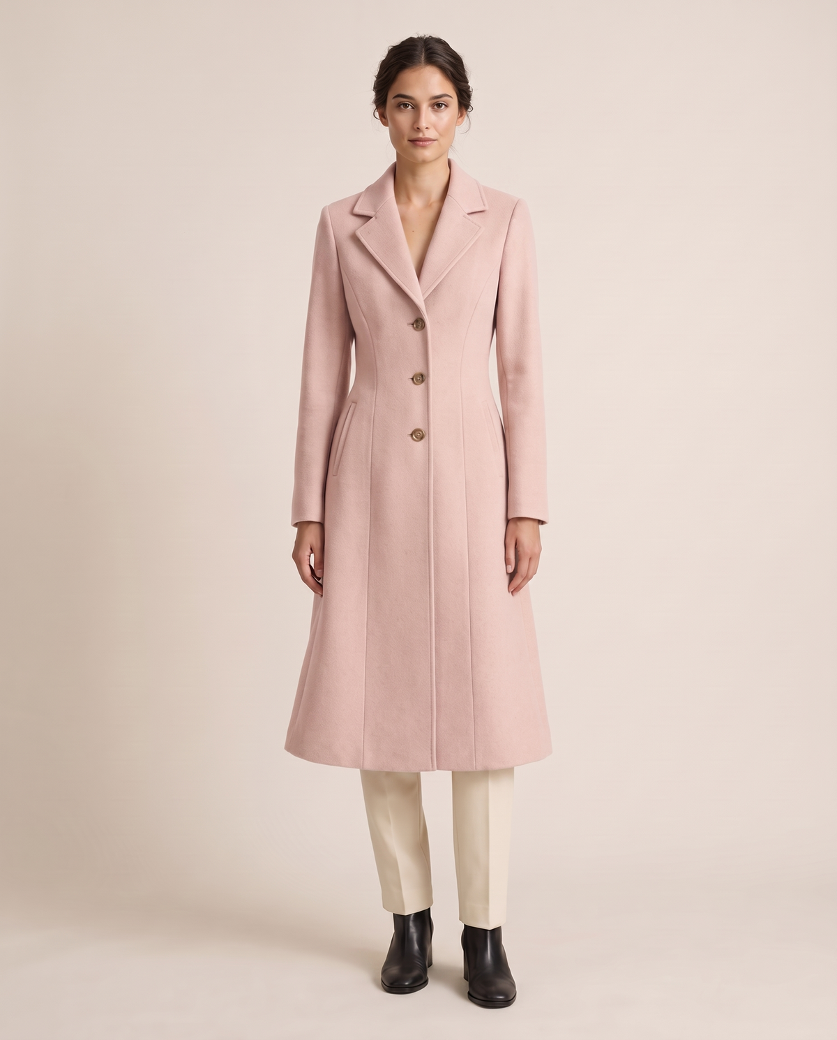 Long Tailored Coat with Flared Hem — powder pink