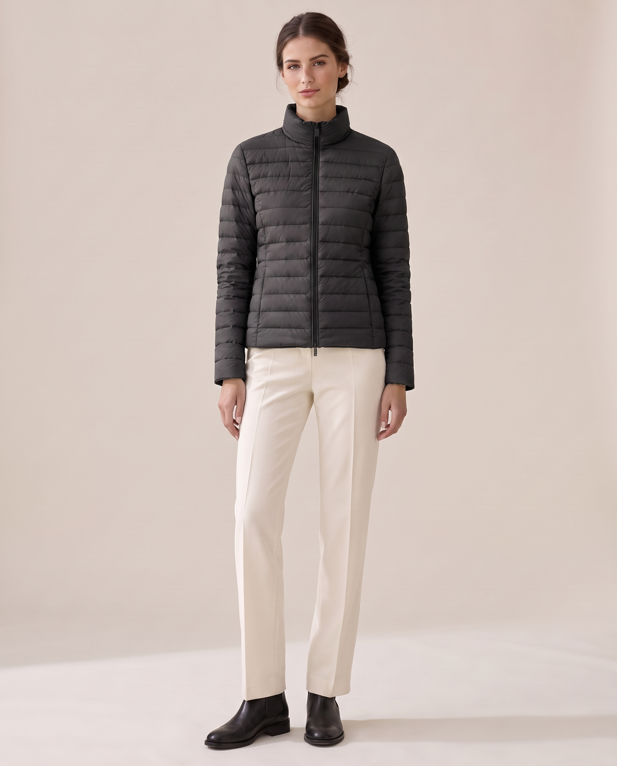 Lightweight Quilted Jacket with Stand Collar — black