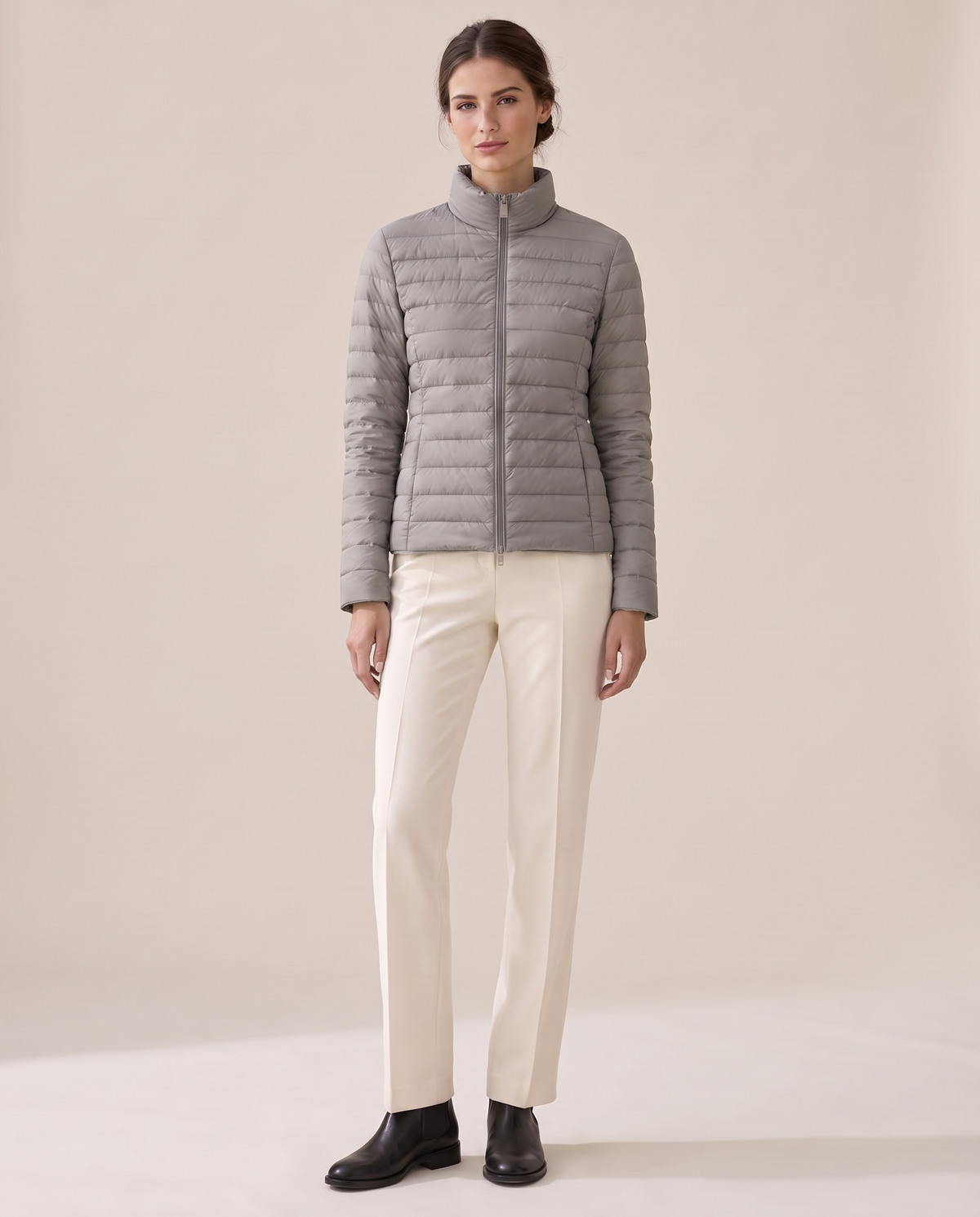 Lightweight Quilted Jacket with Stand Collar — gray