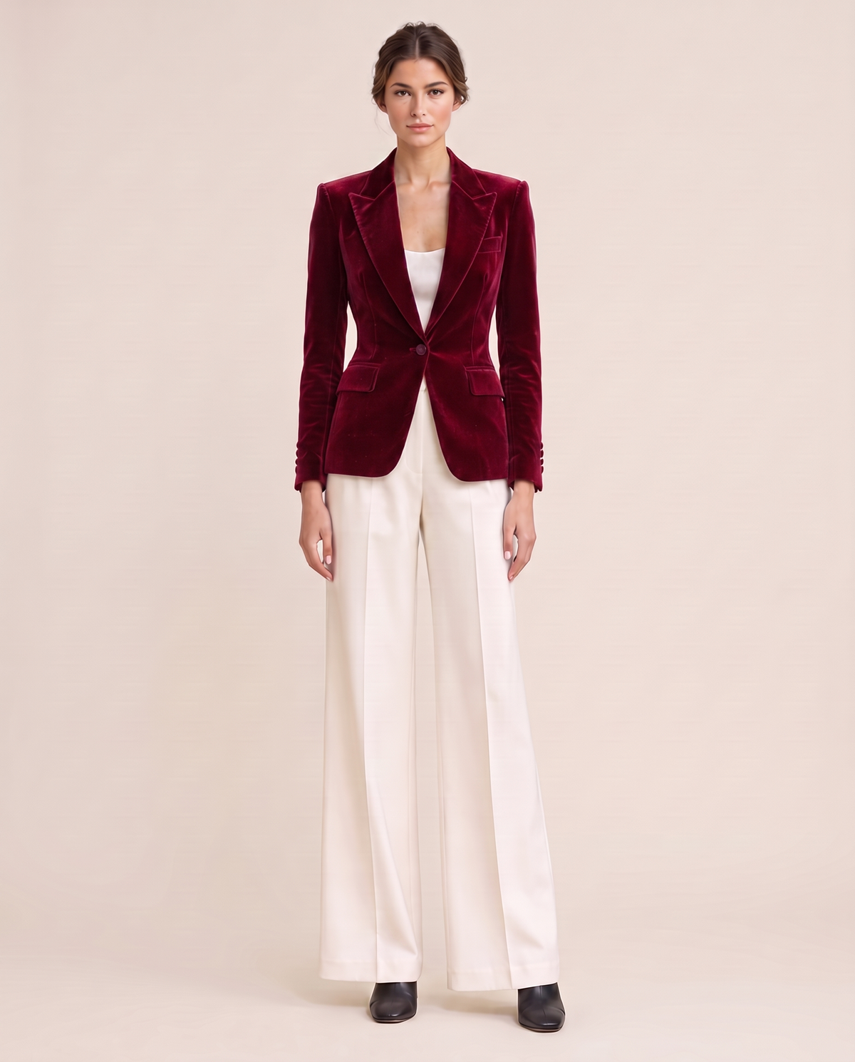 Eventide Elegant Velvet Single-Button Blazer — red