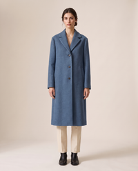 Straight-Cut Button-Front Coat for Women — blue