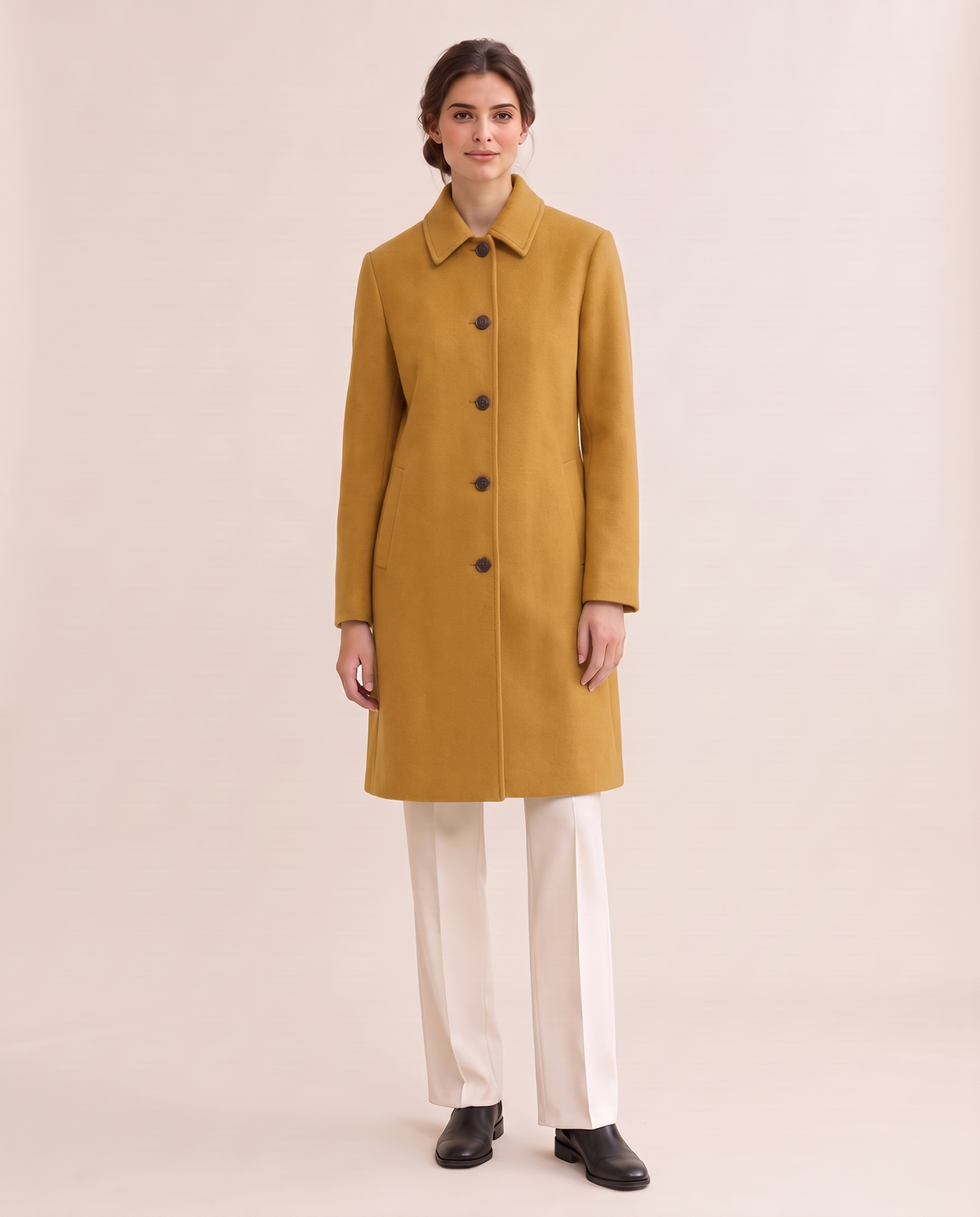 Wool-Blend Coat with Fold-Down Collar — yellow