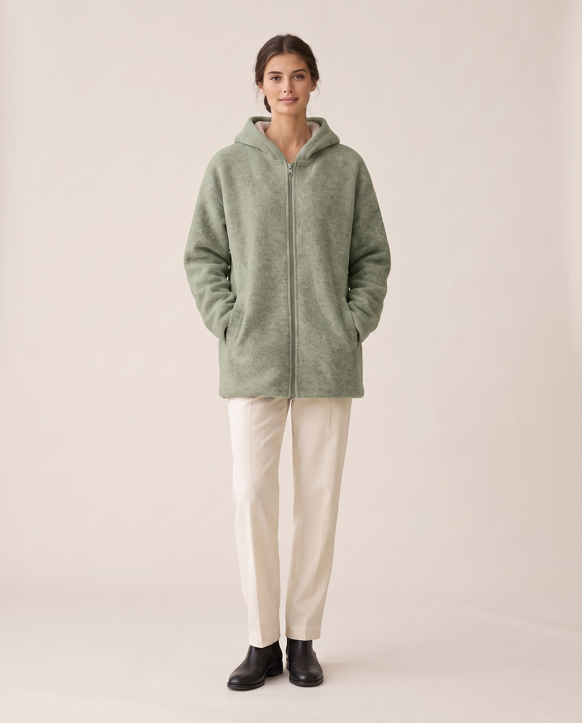 Oversized Hooded Fleece Jacket — green