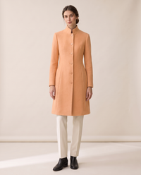 Fitted Stand-Collar Coat with Lined Body — apricot