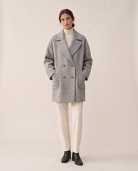 Oversized Double-Breasted Wool-Blend Coat — gray