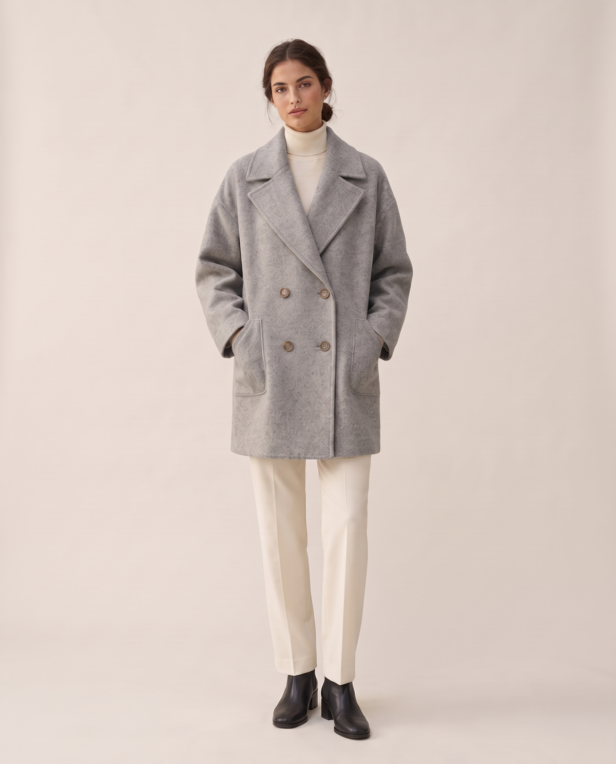 Oversized Double-Breasted Wool-Blend Coat — gray