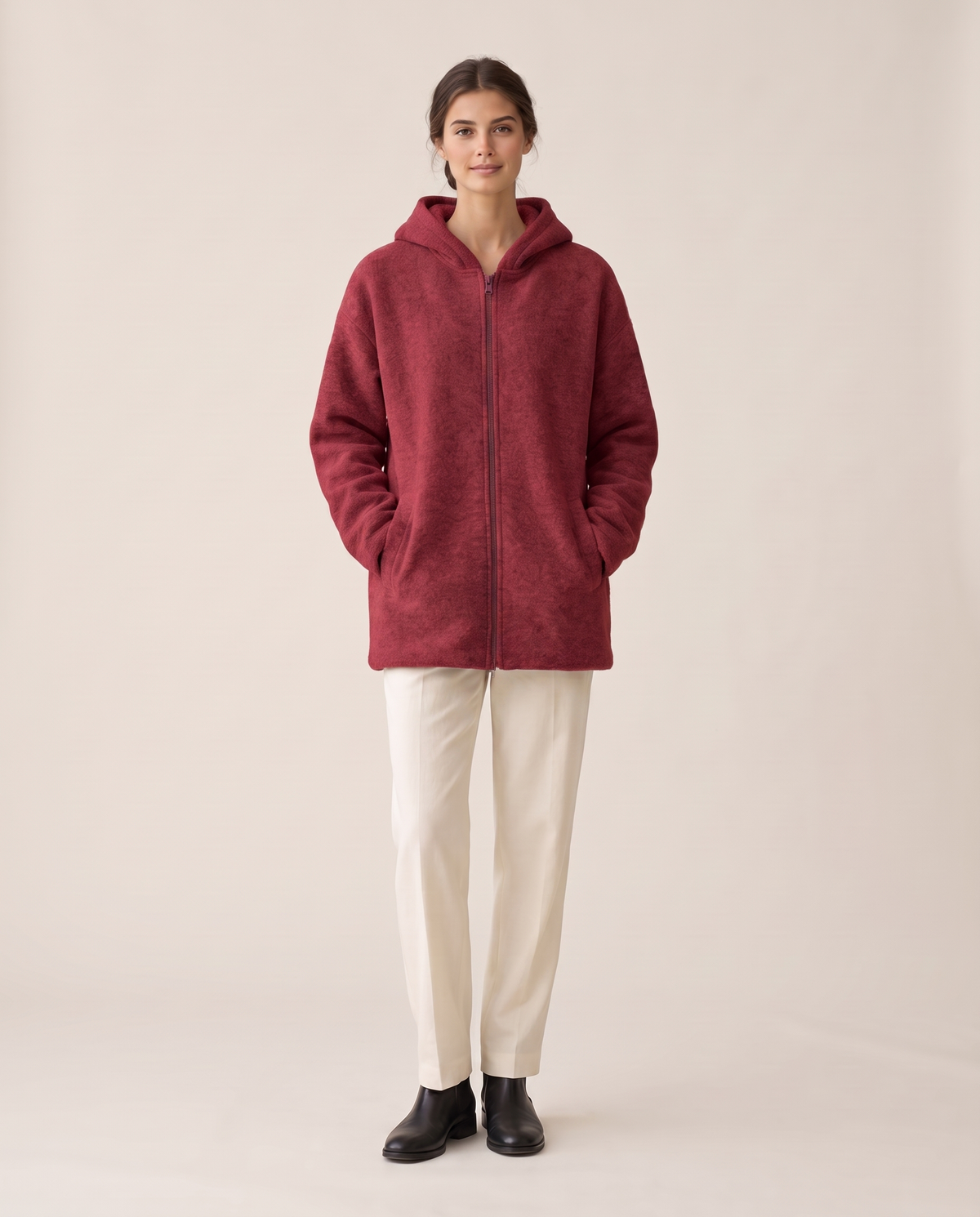Oversized Hooded Fleece Jacket — red