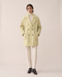 Oversized Double-Breasted Wool-Blend Coat — banana green