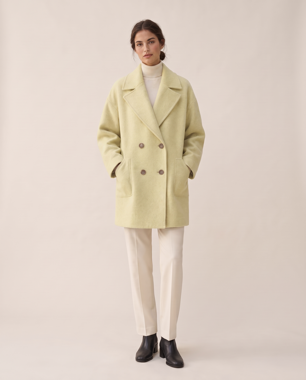 Oversized Double-Breasted Wool-Blend Coat — banana green