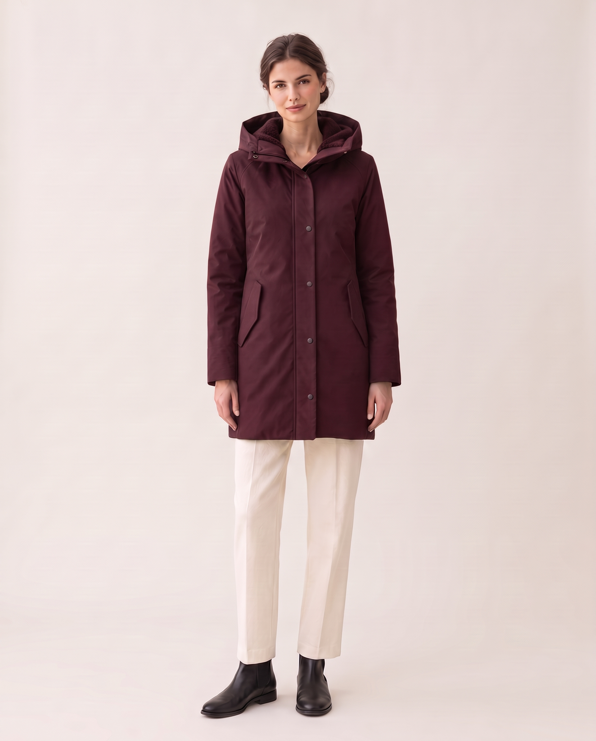 Women's Fleece-Lined Hooded Parka — wine red