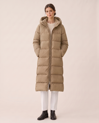 Extra-Long Hooded Puffer Parka — khaki