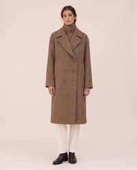 Long Double-Breasted Overcoat for Women — coffee