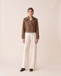 Vintage Cropped Trench Coat with Epaulettes — brown
