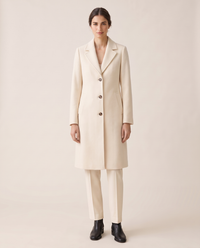 Tailored Wool-Blend Coat with Lapel Collar — cream