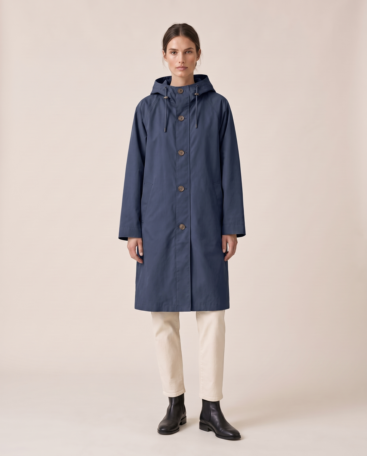 Oversized Hooded Raincoat for Women — marine blue