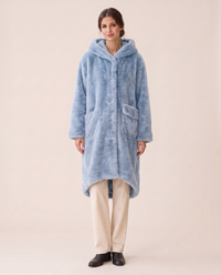Hooded Faux Fur Longline Coat — sky blue