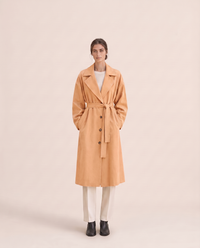 Long Tie-Waist Trench Coat for Women — apricot