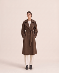 Long Tie-Waist Trench Coat for Women — dark brown