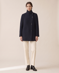 Wool-Blend Coat with Tall Stand Collar — navy blue
