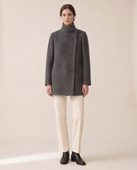 Wool-Blend Coat with Tall Stand Collar — gray