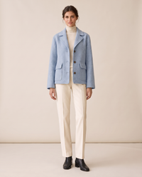 Short Wool-Blend Coat with Notched Collar — sky blue