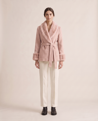 Wrap Coat with Removable Plush Collar — light pink