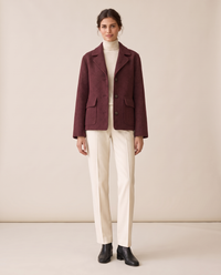 Short Wool-Blend Coat with Notched Collar — burgundy