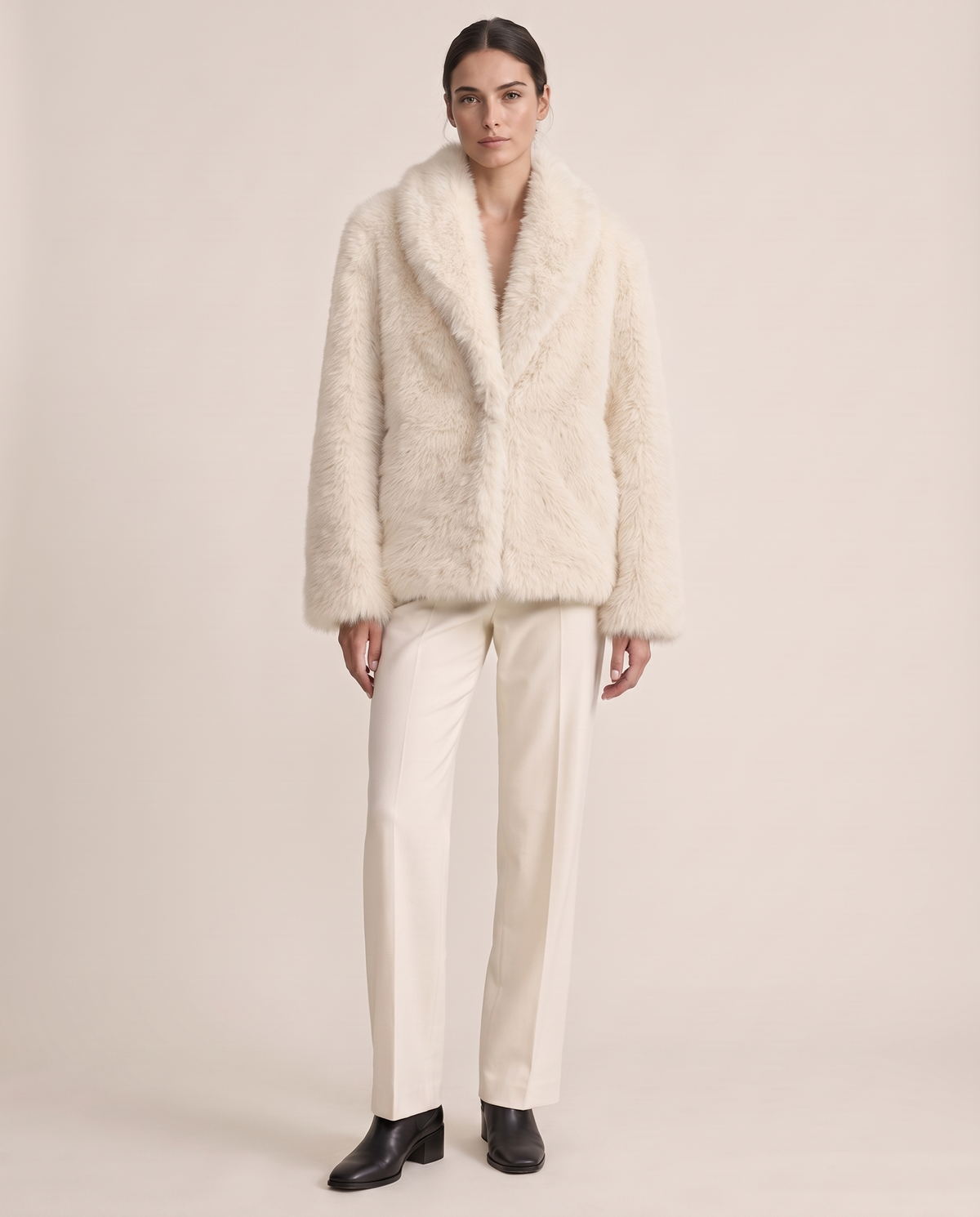 Thick Faux Fur Jacket for Women — off white