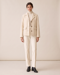 Short Wool-Blend Coat with Notched Collar — cream