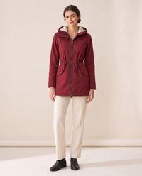 Fitted Waterproof Jacket with Sherpa Hood — red